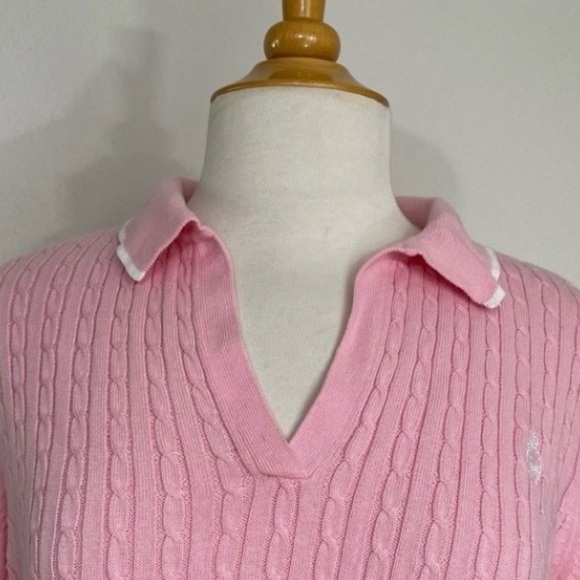 Vintage Ralph Lauren Women Light Pink Collared Cable Knit Soft Sweater XL Preppy - Picture 11 of 16